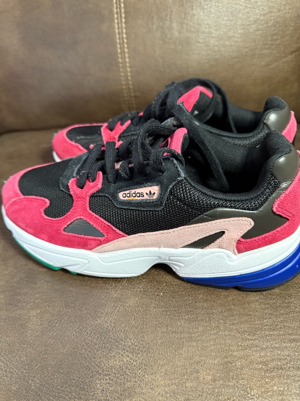 Adidas Falcon Core Black / Green / Pink / Blue / White Women's Sz 9 Sneakers